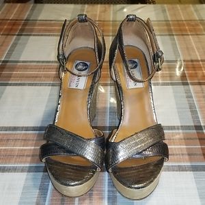 Lanvin Metallic Bronze Brown Espadrille Wedge Sandals